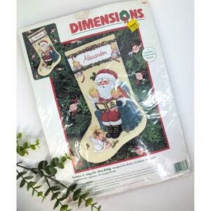 SO RARE 1997 NEW🎄Vntg Dimensions Santa& Angels Stocking Needlepoint Kit Diy 16"